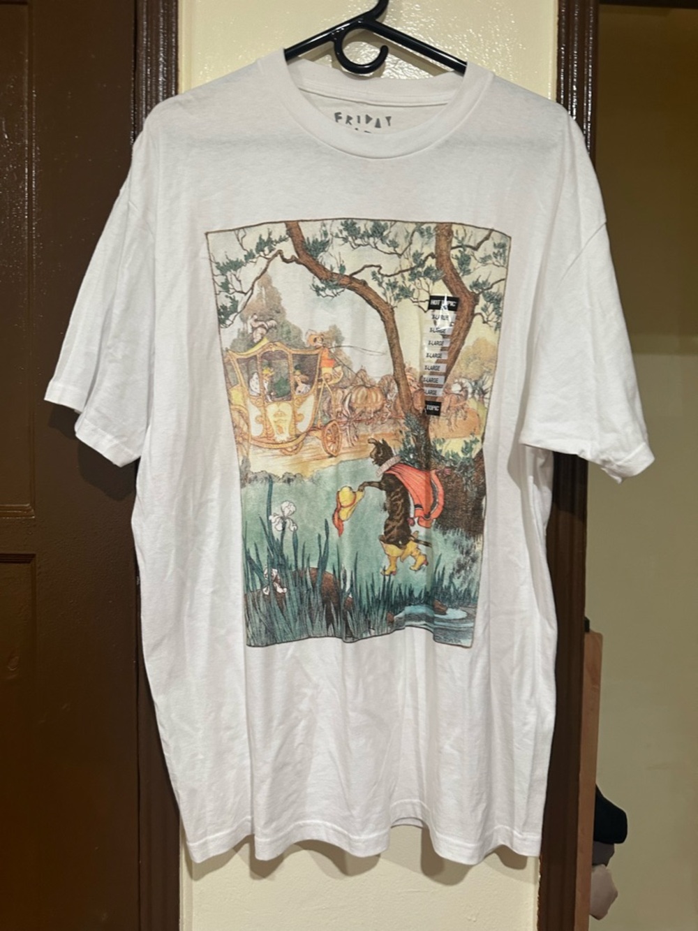 White Graphic T-Shirt with Colorful Storybook Print